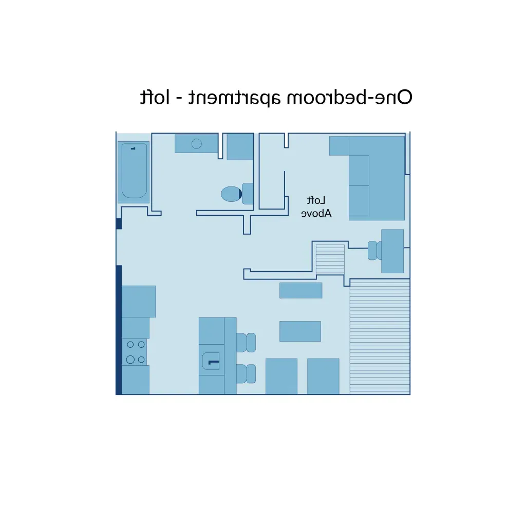 A floor plan of a one-bedroom loft apartment at Seavey Terraces