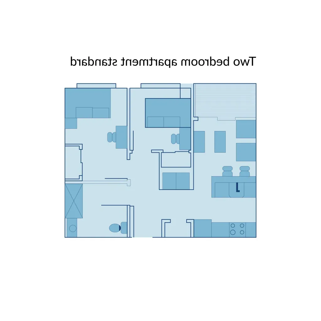 A floor plan of a two-bedroom standard apartment at Seavey Terraces